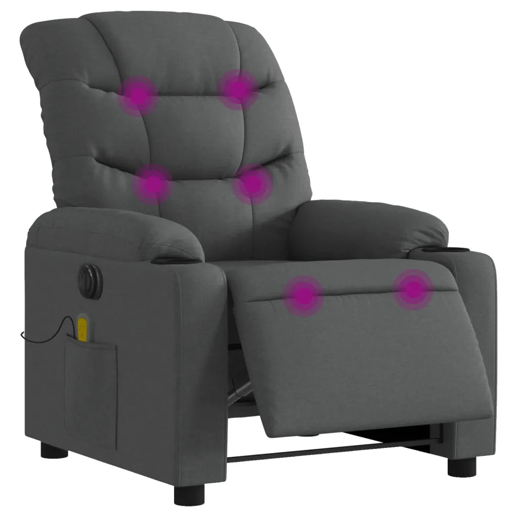 Divano Sedia-Poltrona Reclinabile Massaggio Elettrica Grigio Scuro Tessuto 531216