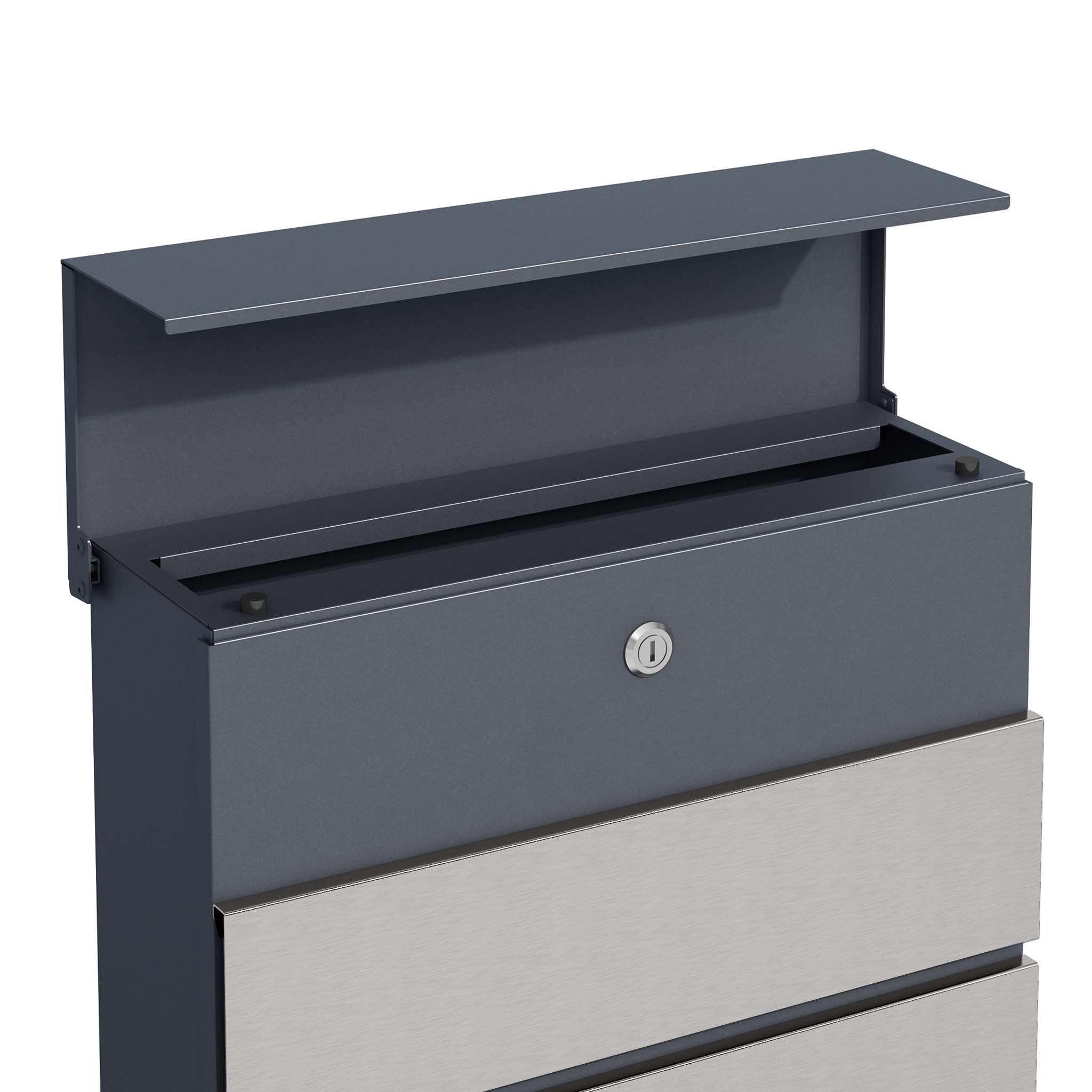 Toboli Cassetta postale con porta giornale, antracite e acciaio inox V64 montaggio a parete