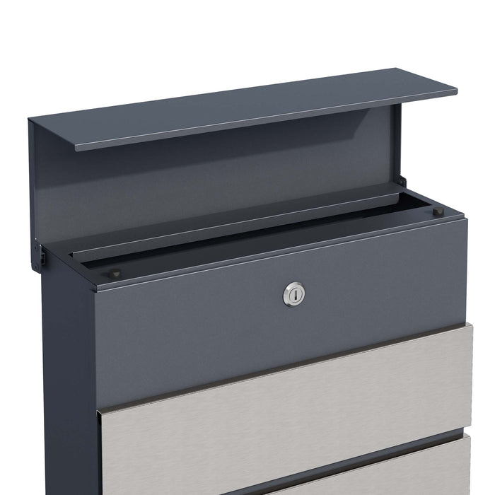 Toboli Cassetta postale con porta giornale, antracite e acciaio inox V64 montaggio a parete