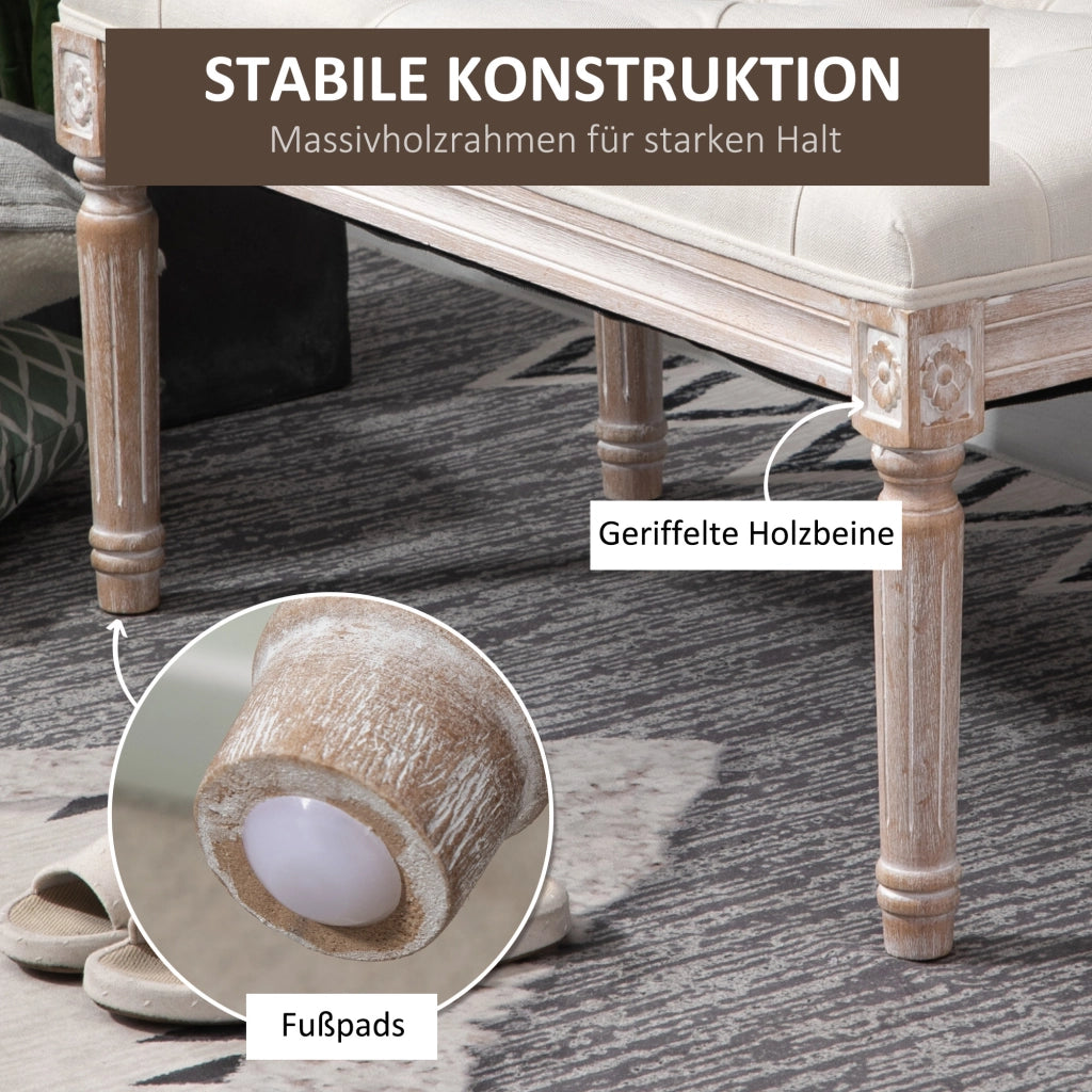 SGABELLO Imbottito stile vintage francese 80x40x43 cm Poliestere Crema
