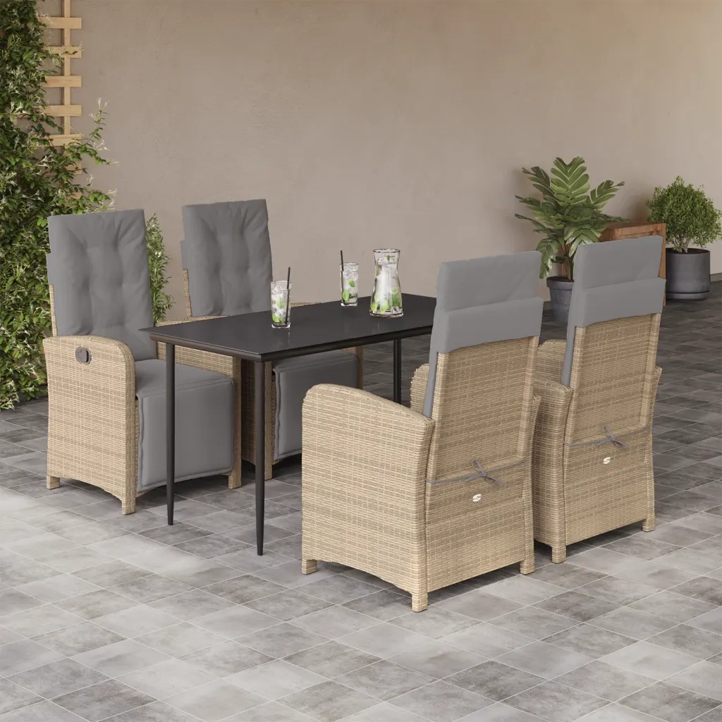 Set da Pranzo da Giardino 5 pz con Cuscini Beige in Polyrattancod mxl 113405
