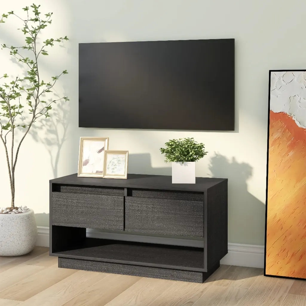 Mobile Porta TV-Mobile per TV-Credenza TV Grigio 74x34x40 cm in Legno Massello di Pino