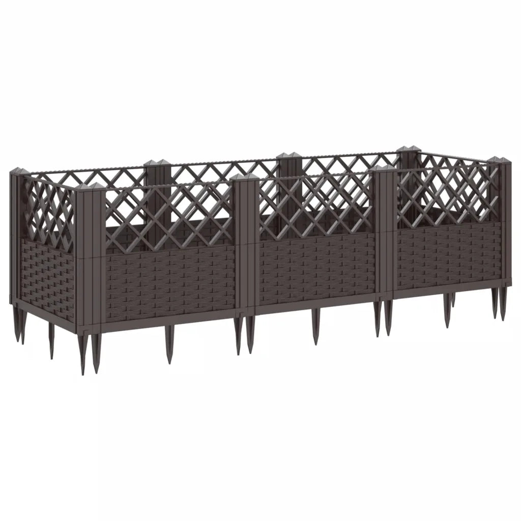 Fioriera da Giardino con Picchetti-Vaso da Esterno-Fioriera da Giardino Fissabile Marrone 123,5x43,5x43,5cm PP