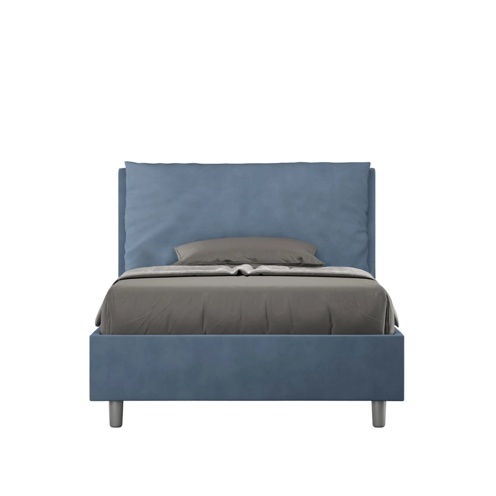 BS COM Letto una piazza e mezza con rete imbottito 110x190 microfibra blu