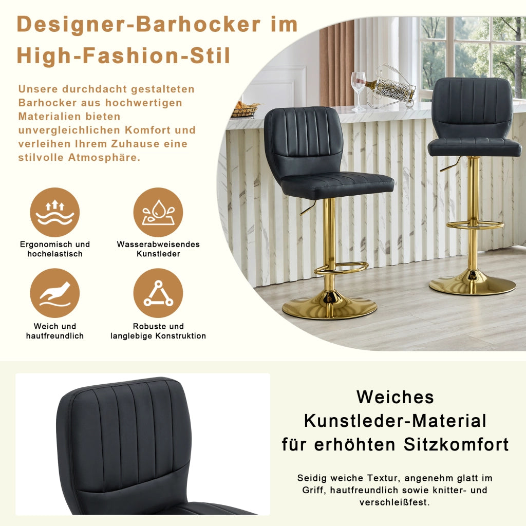 SGABELLO BAR Regolabile 62-83 cm Girevole 360° Nero/Oro