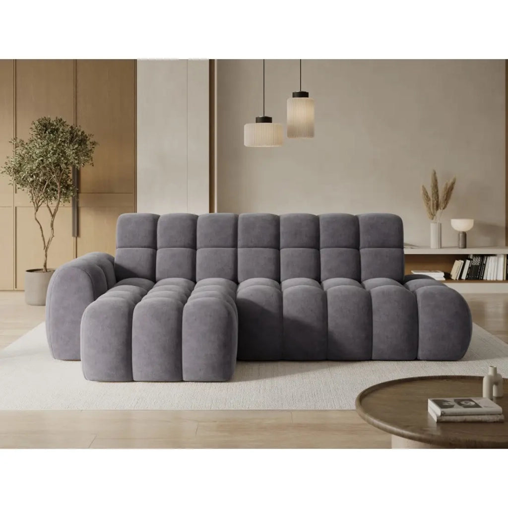 Divano angolare trasformabile BULLA 3 posti grigio - tessuto effetto alcantara con estensione della seduta elettrica