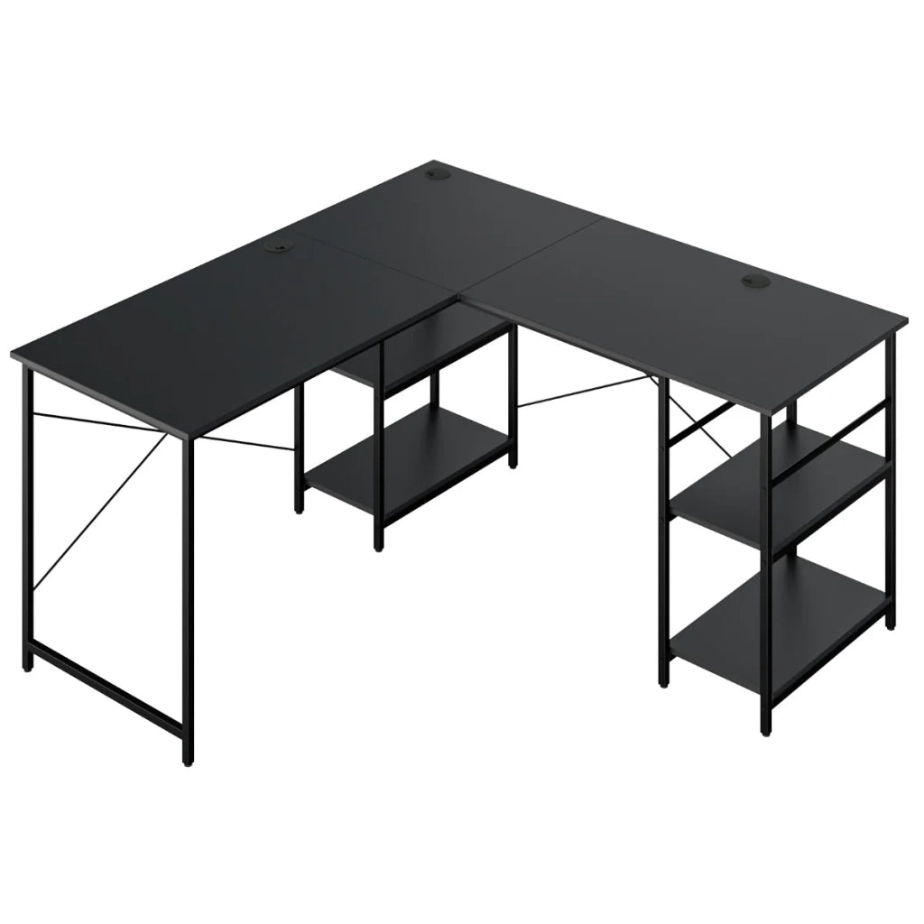Scrivania angolare 151 x 151 x 75 cm trasformabile in scrivania dritta per 2 persone con 4 ripiani legno ingegnerizzato nero 20_0010841