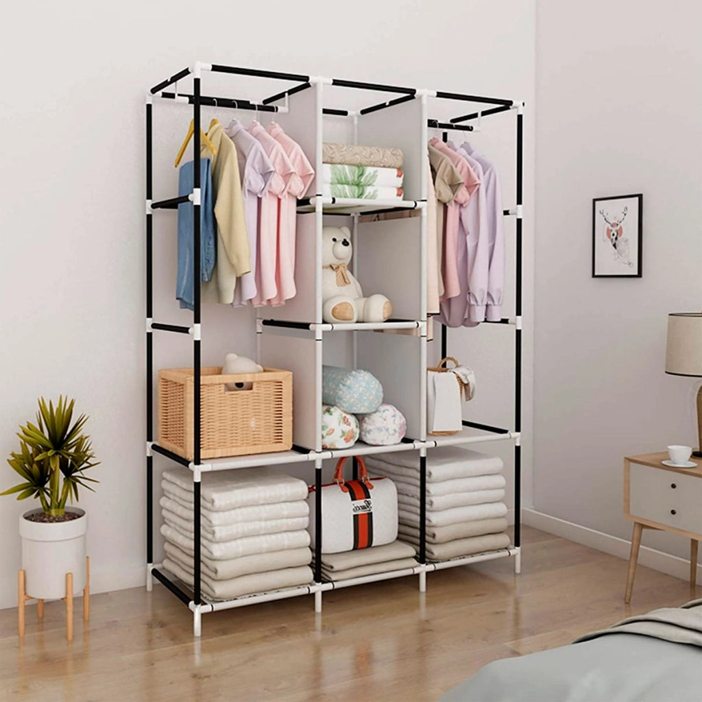 Armadio Vestiario In Tessuto Con Ante Con Cerniera E Tasche Laterali Nyana Home Misure 170x127x45cm Nero