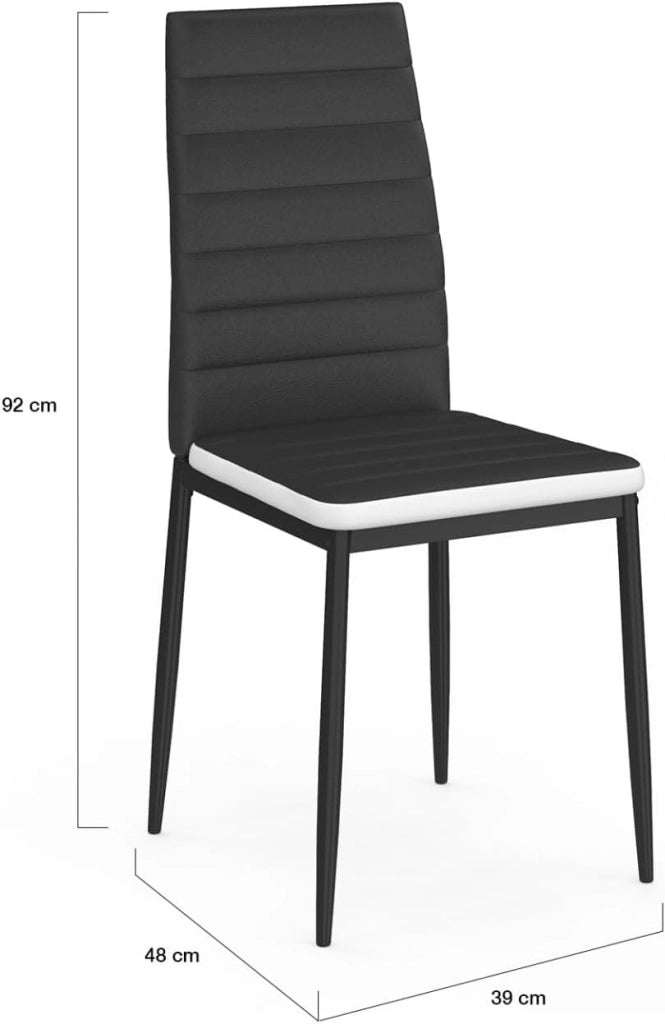 Set di 4 sedie da pranzo ROMANE nere con fascia bianca