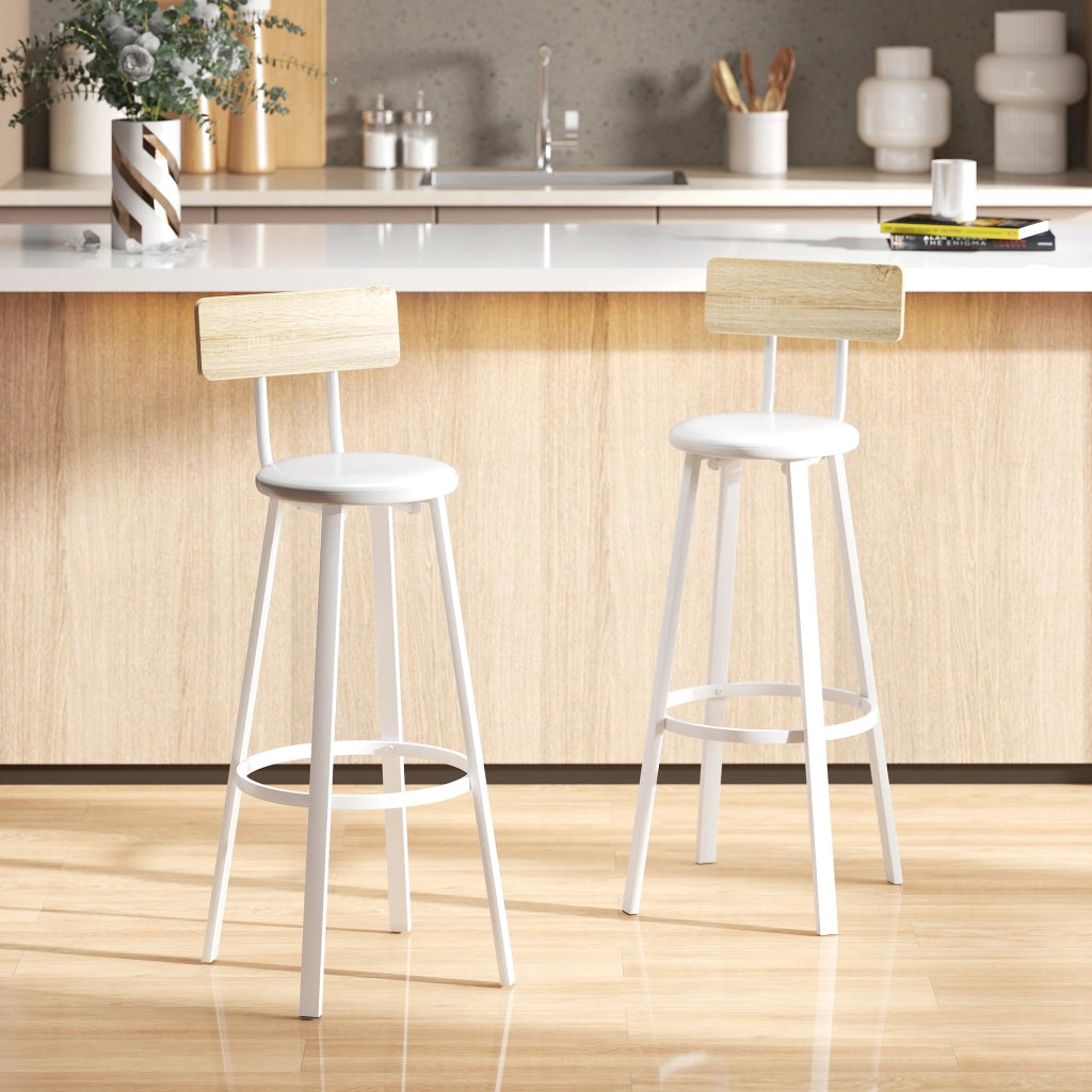 Sgabello da Cucina con Schienale ¨C zephmum ¨C Naturale e Bianco 75,5 cm