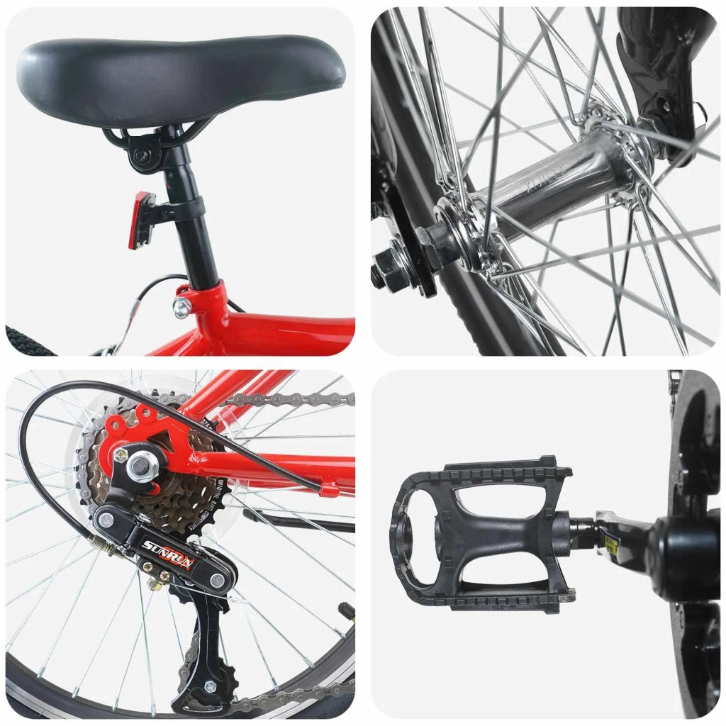 Bicicletta per Bambini 24 Pollici 6-Speed per 8-12 anni Rosso