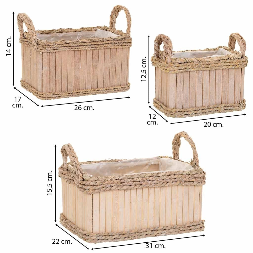Set di 3 cestini ovali in legno marrone