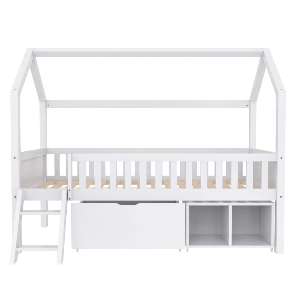 Letto a casetta per bambini 90x200 cm bianco in pino