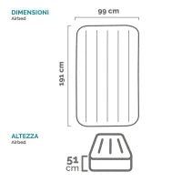 64162ND - Materasso Dura-Beam Prime Comfort Singolo Con Tecnologia Fiber Tech, Pompa Elettrica Incorporata 99X191X51 Cm