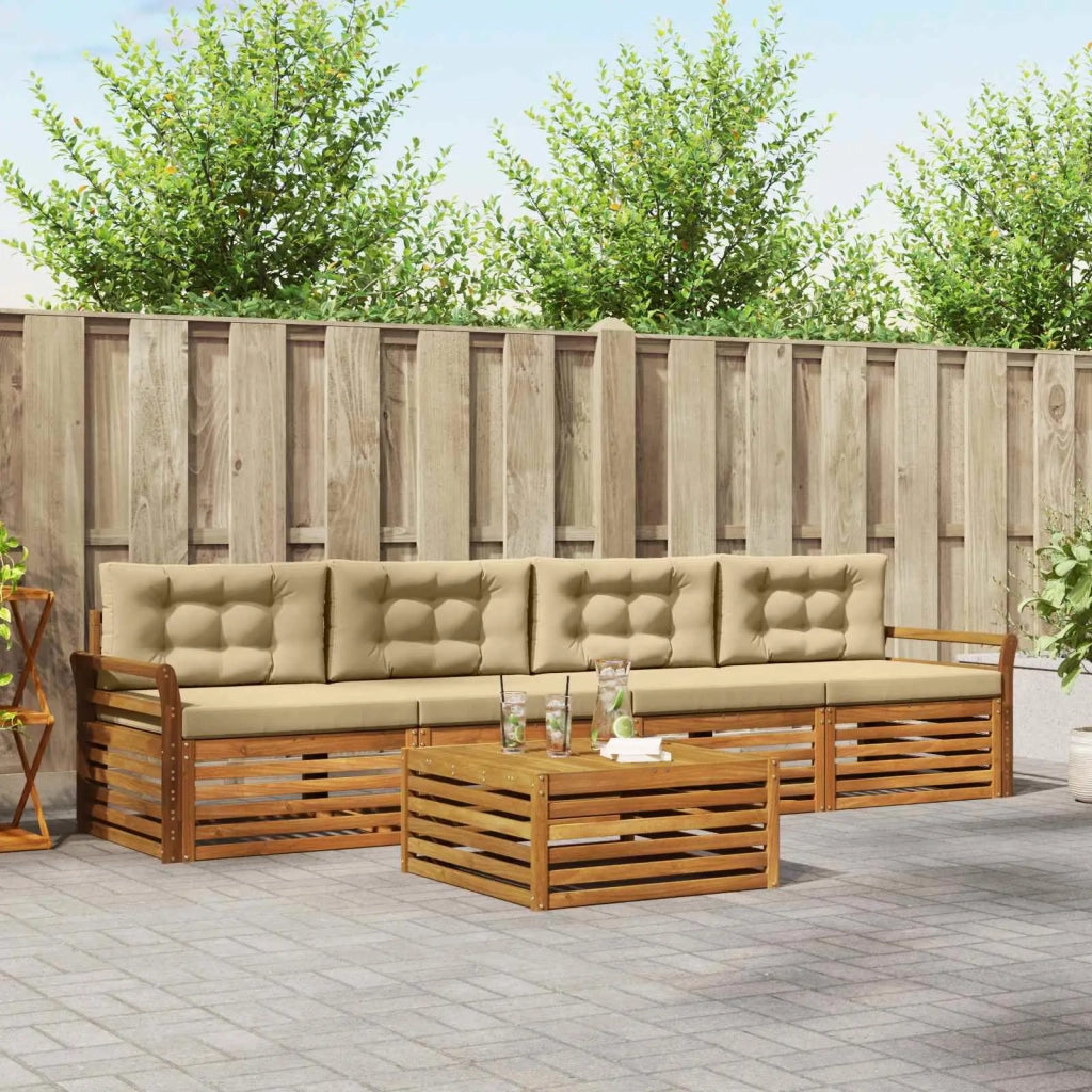 Set di divani da esterno con cuscino 5 pcs Naturale e Beige