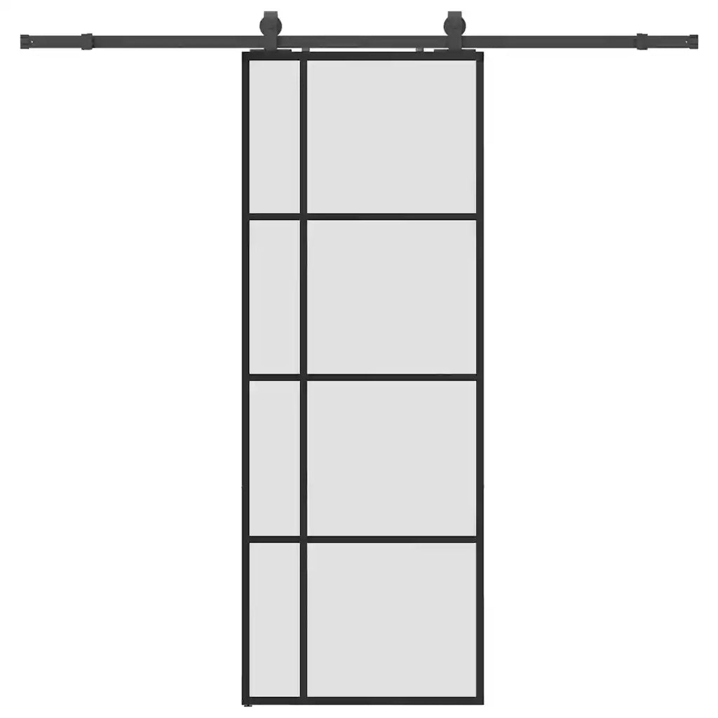 Porta Scorrevole con Ferramenta Nera 76x205 cm in Vetro ESG