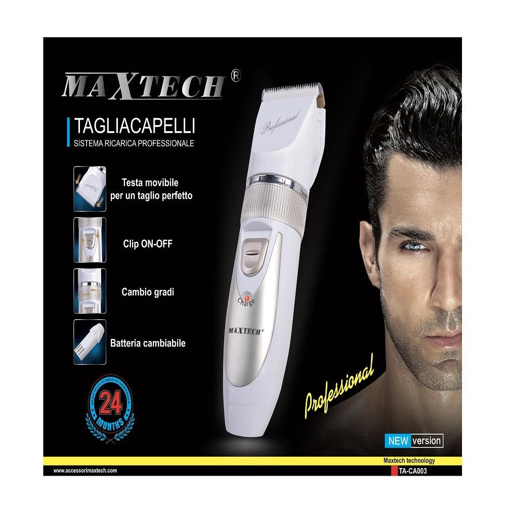 Trade Shop - Tagliacapelli Rasoio Rasatura Batteria Ricaricabile Professionale Maxtech Uomo Ta-ca003 -