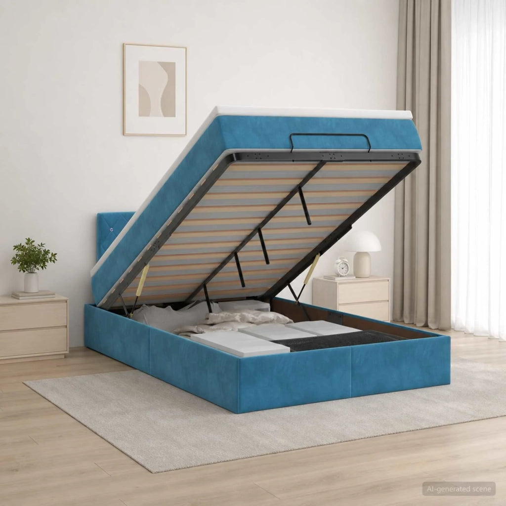 Letto Ottomano con Materasso e LED Blu scuro 120 x 190 cm 3457057