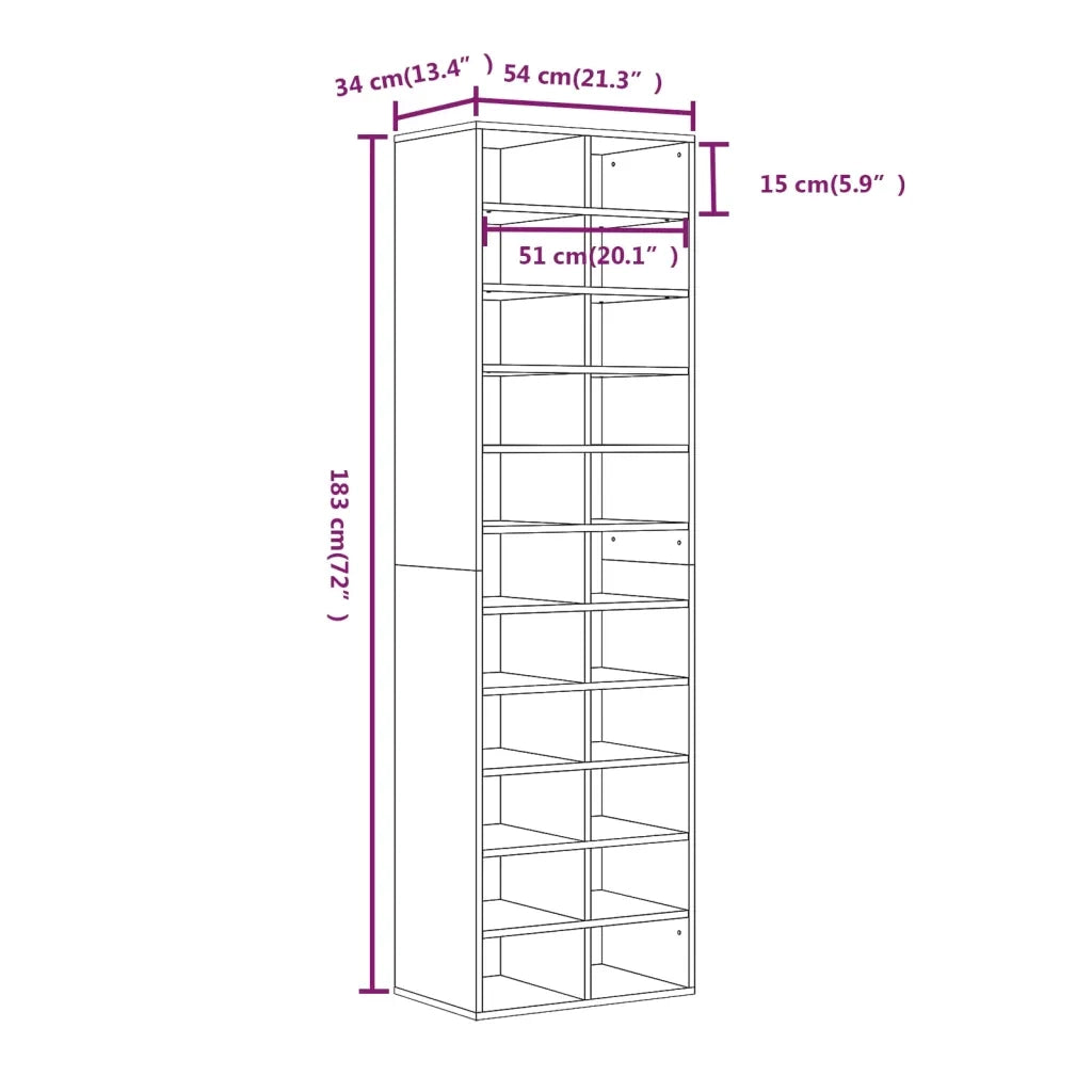 Scarpiera-Scaffale per scarpe Grigio Sonoma 54x34x183 cm in Legno Multistrato