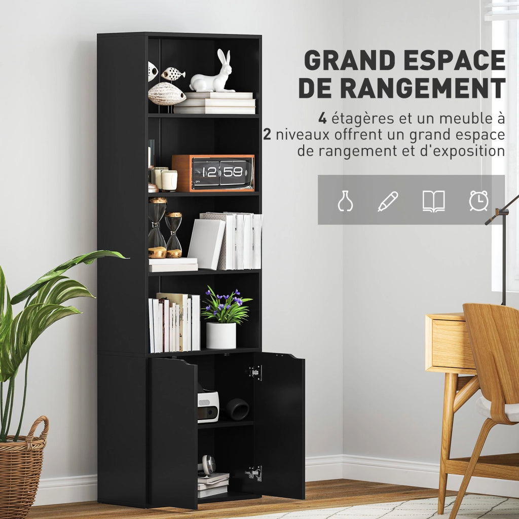 Libreria con ante e scaffali a vista ¨C zephmum ¨C 59x29x180 cm Nero