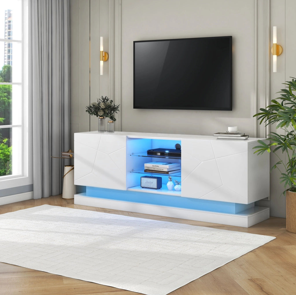 Mobile TV bianco opaco 160 cm con ripiani regolabili e passacavi