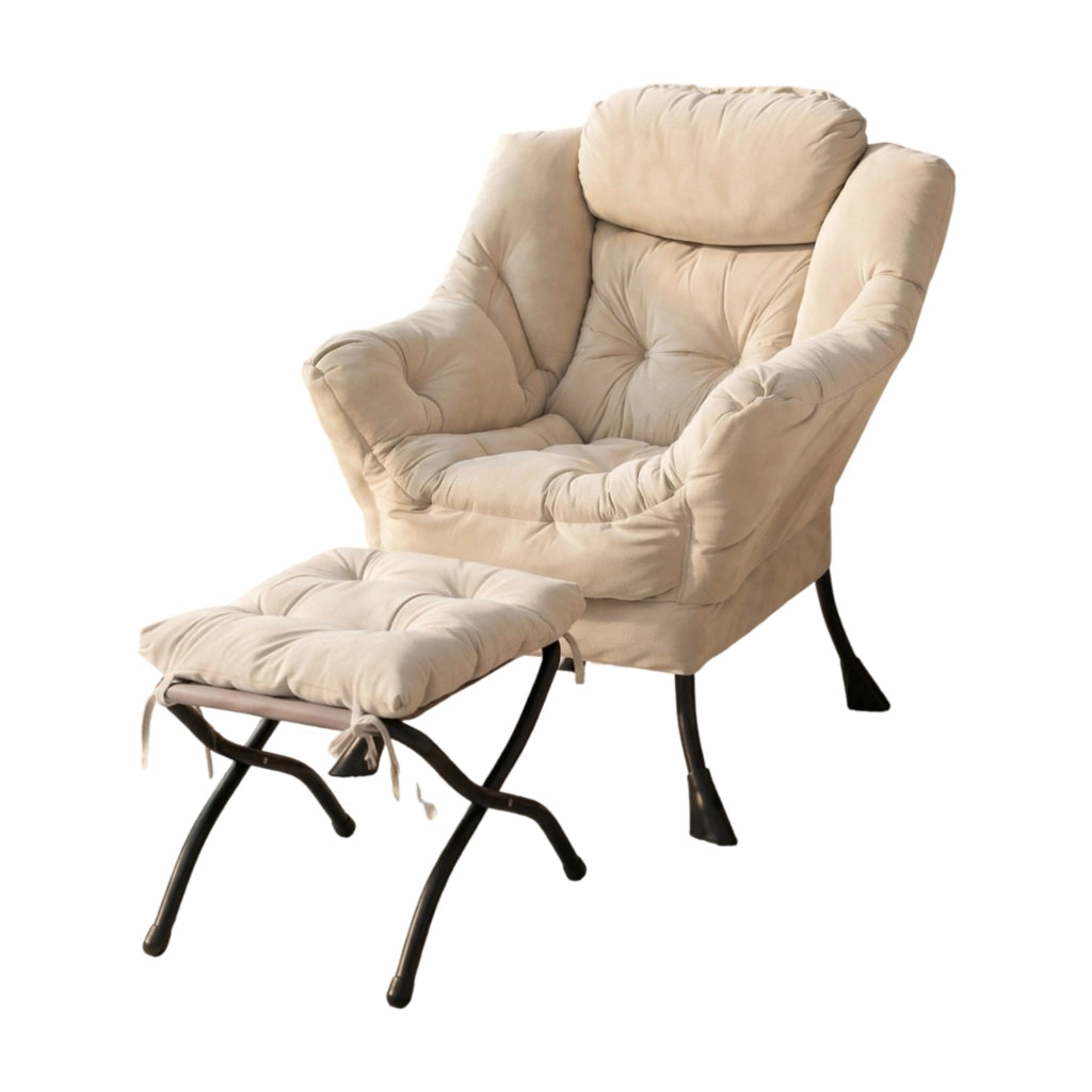 SEDIA Relax con Poggiapiedi Set da 2 pezzi Beige Tessuto e Metallo
