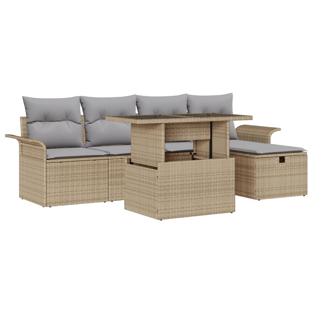 Set di divani da giardino con cuscini Beige Polyrattan