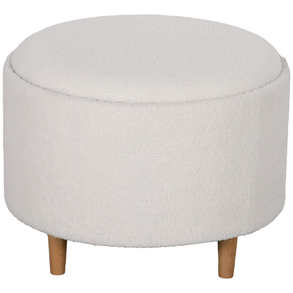Pouf rotondo con contenitore e coperchio ribaltabile per soggiorno e camera, in poliestere, bianco
