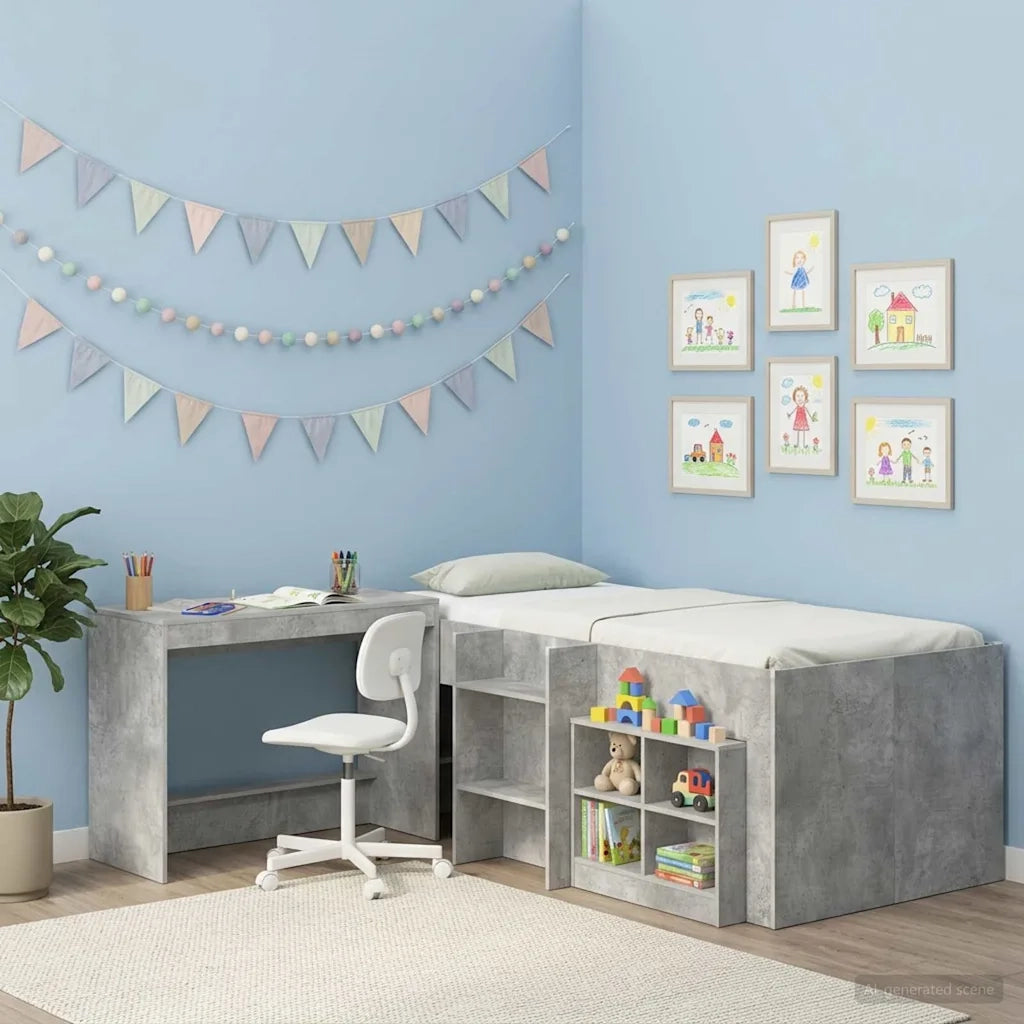 Scrivania Letto Grigio Cemento Legno ingegnerizzato 893734