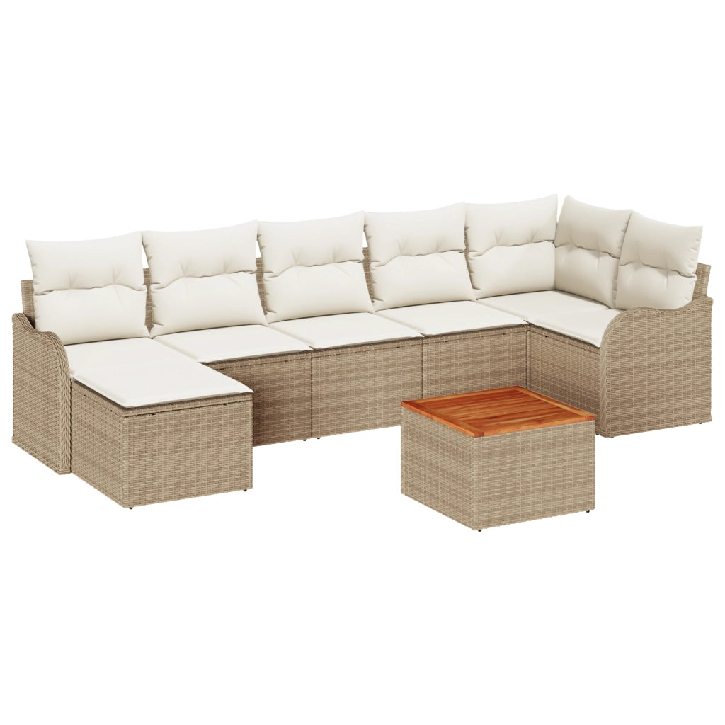 Set di SofÃ  da Giardino  a 8 Pezzi con Cuscini Beige Rattan Polimerico Acacia
