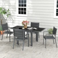 Set da Giardino con Tavolo Estensibile e 4 Sedie Impilabili in Alluminio e Textilene, per 4 Persone, Grigio