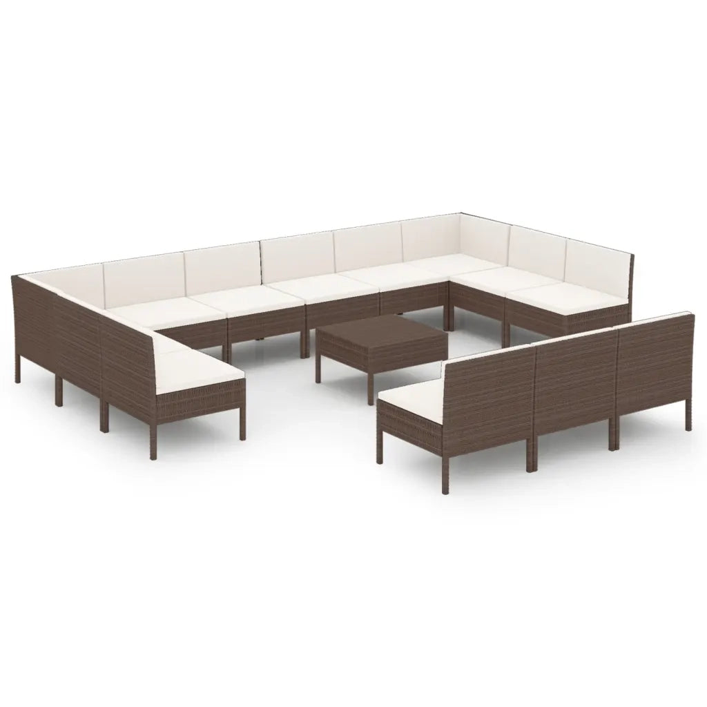 Set Divani da Giardino 14 pz con Cuscini in Polyrattan Marrone 3094615