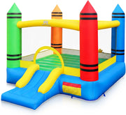 Castello Gonfiabile per Bambini, Casa Gonfiabile con Salto e Scivolo, Borsa di Trasporto e Kit di Riparazione, per 2 Bambini 3-12 Anni, Adatto per Esterno e Interno