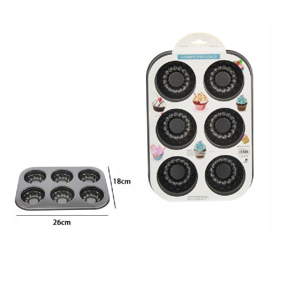 Trade Shop - Stampo Teglia Vassoio Antiaderente 6 Muffin Cupcake Dolci Budino 26x18cm 59959 -