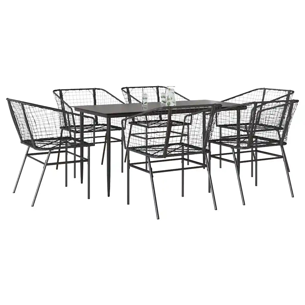 Set Pranzo da Giardino 7 pz | Set Salotto da Giardino Nero Polyrattan Vetro