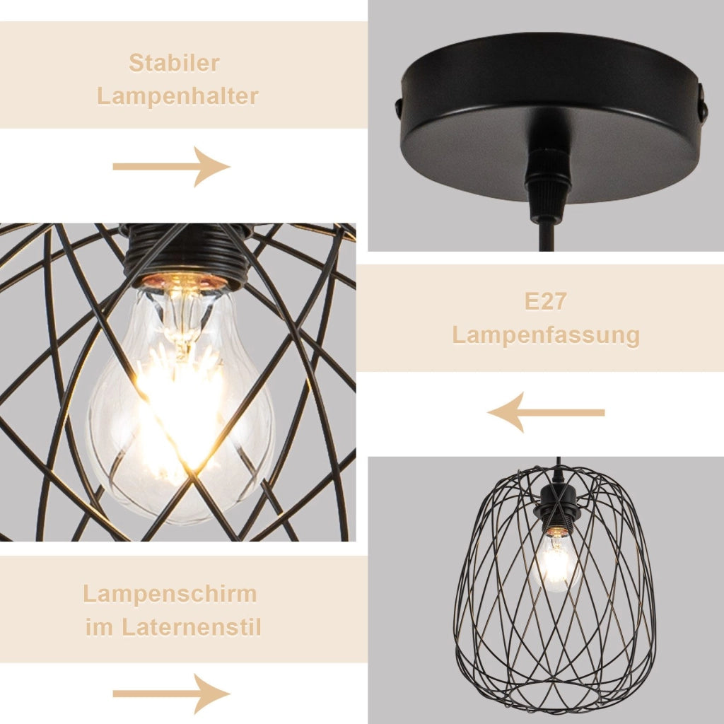 Lampada a sospensione ZMH Tavolo da pranzo Lampada a sospensione vintage E27 metallo nero