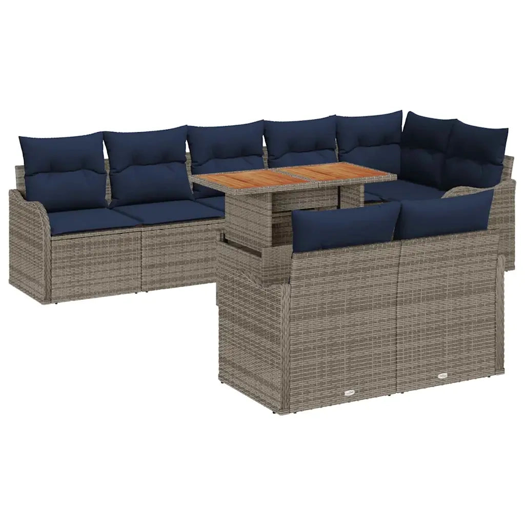 Set Divano da Giardino 9 pz 8-Numero di posti Grigio e Blu Navy 3349478