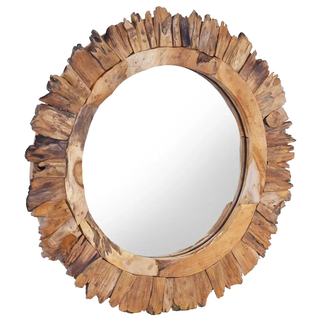 Specchio da Parete-Specchio a Muro-Specchio Decorativo 60 cm in Legno di Teak Rotondo 683996