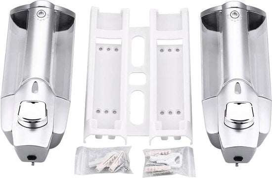 Dispensatore di sapone per doccia e shampoo - bicchiere in argento con montaggio adesivo.