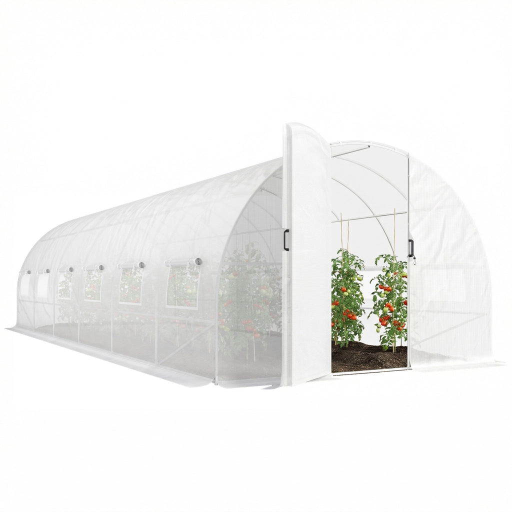 Serra tunnel da giardino 24m2 ¨C Xylo ¨C con porte e 12 finestre con zanzariere, 295x798x199cm, bianco
