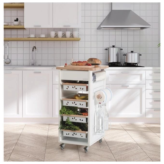 Foppapedretti 8013440195955 Bistrot Carrello da cucina in legno 5 ripiani Metallo Truciolato Legno colore Noce Legno naturale