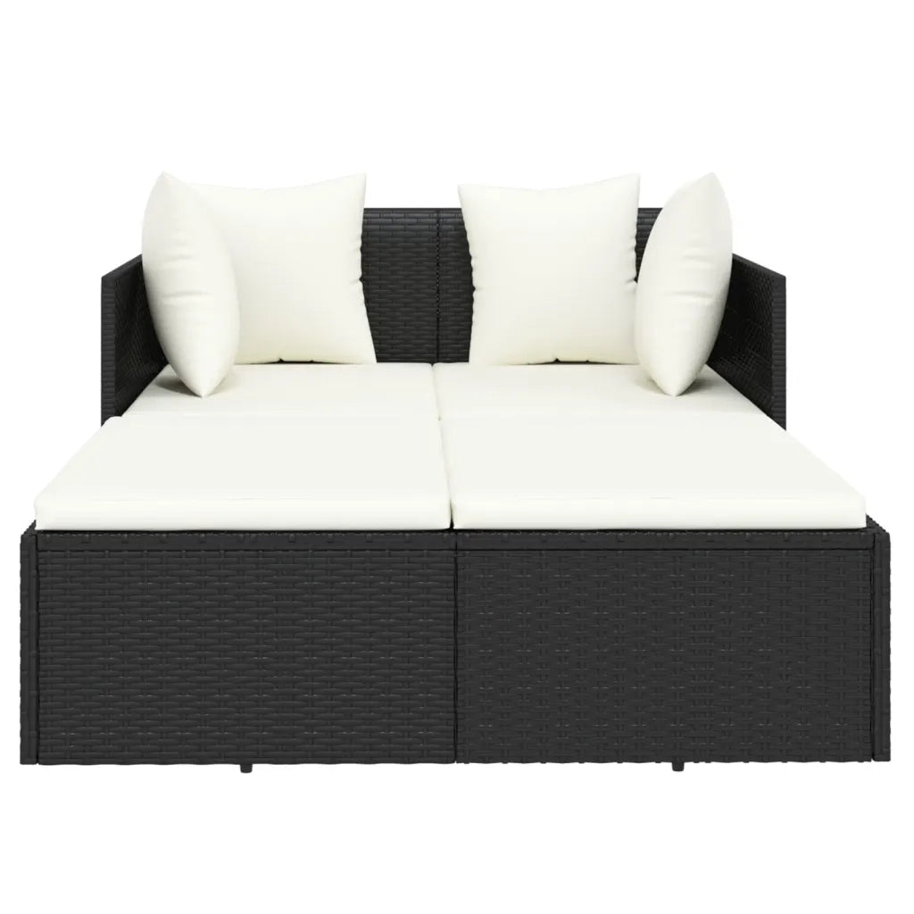 Lettino con Cuscini Nero 182x118x63 cm in Polyrattan CFW6708488