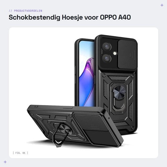 Copritelefono Resistenete allo Shock - OPPO A40 4G / A40m 4G - Hoesa doppia faccia - Stabilizzatore 360° Rotativo - Slittone per la fotocamera - Protezione Robusta - Copritelefono per Telefono