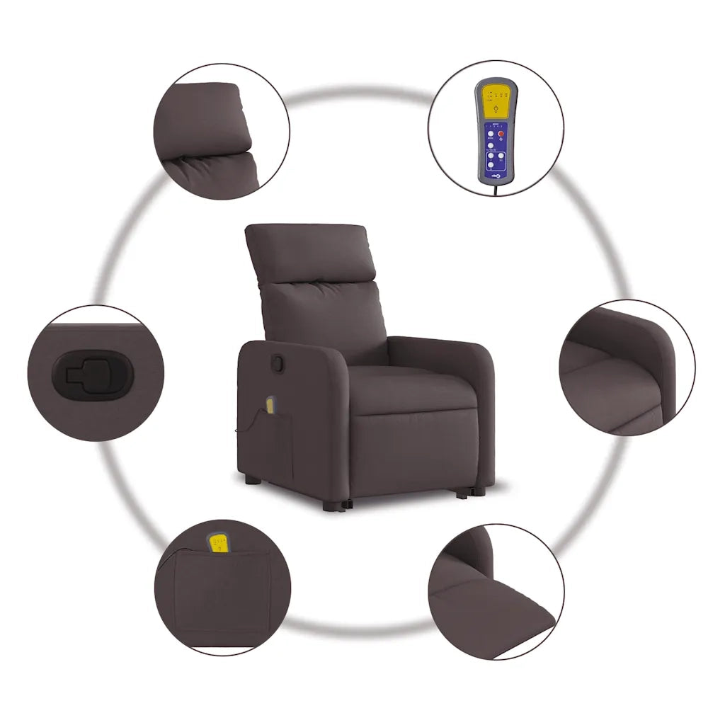 Poltrona Alzapersona Massaggi Reclinabile Marrone Scuro Tessuto 3206713
