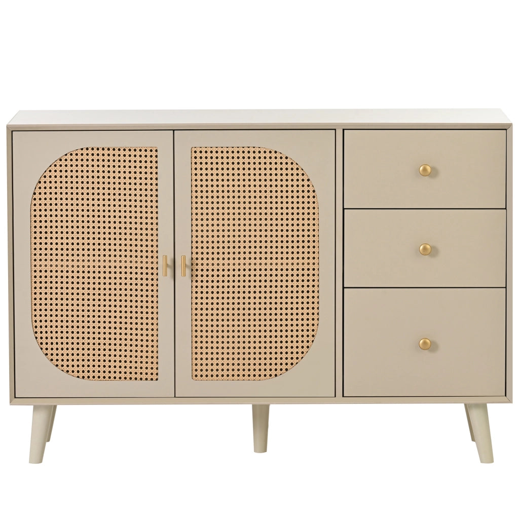 Credenza 120x40x82.5 cm con 2 ante e 3 cassetti; apertura a pressione; bianco crema