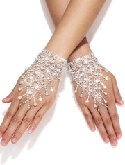 Bracciale Donna con Tessuto Argento e Pizzo con Diamanti e Frange Adattabile per Feste e Utilizzo Giornaliero Disegno Luccicante