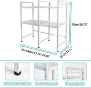Rack magnetron espandibile, standard 3-trappiste magnetron, organizzatore, rack cucina, sostegno verticale per lavoro, griglia da forno con 8 ganci, bianco