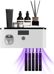 Dispensatore di dentifricio automatico e supporto per spazzola da denti UV con 5 slot per spazzole per la camera da bagno