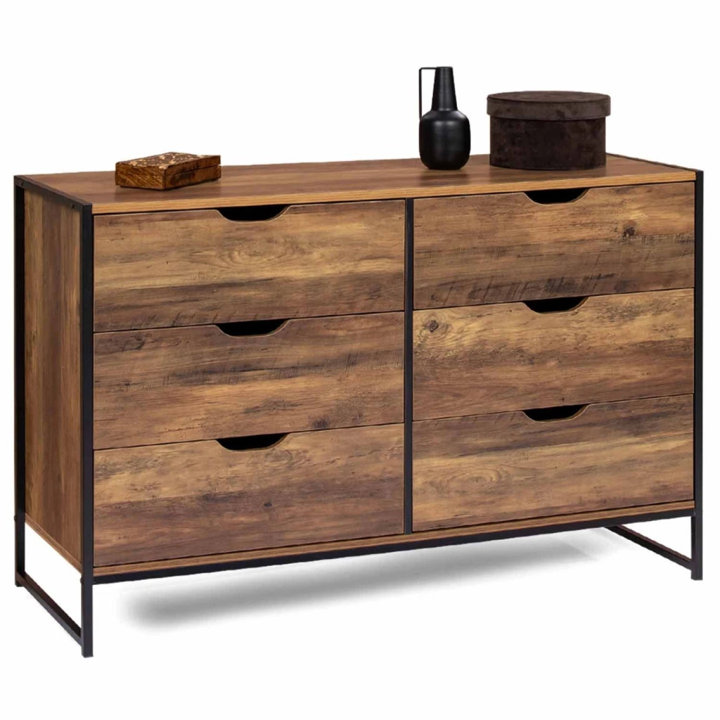 IDMarket - HAWKINS Cassettone a 6 cassetti da 115 cm in legno scuro, design industriale