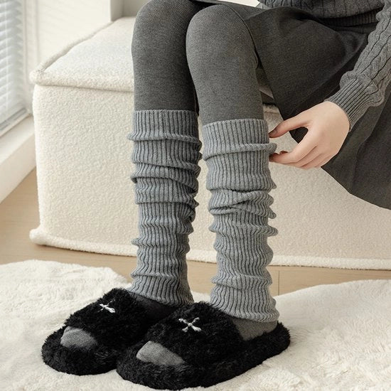 Calze di lana intrecciata per donne, calze di mezza gamba, adatti per la moda calda degli stivali invernali, calze per stivali, calze per ginocchia, stivali, colore grigio
